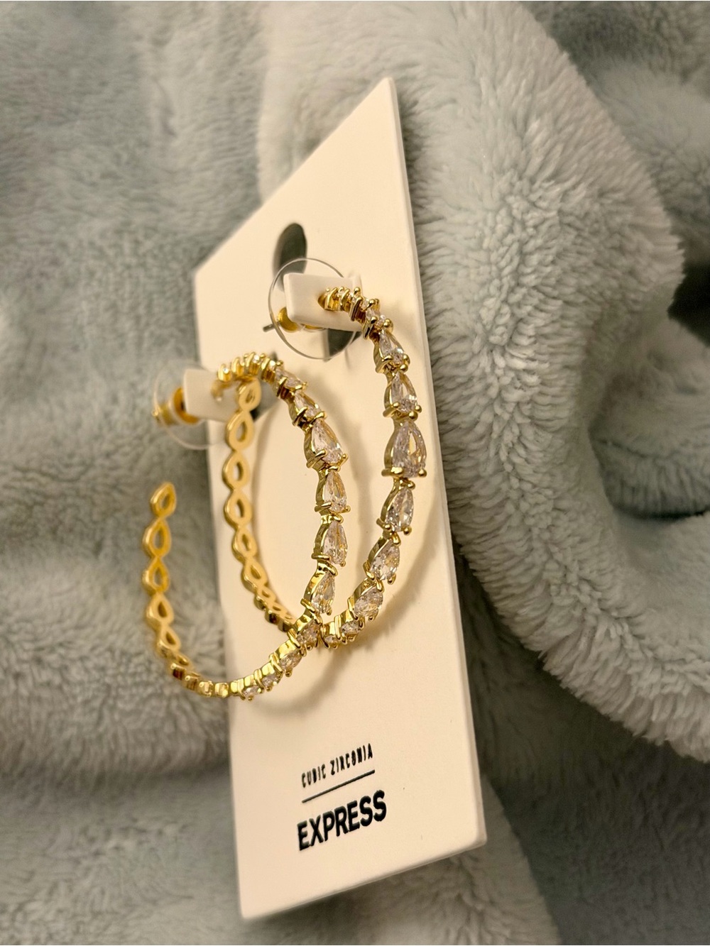 Express Gold Hoop Earrings with Clear Cubic Zirconia